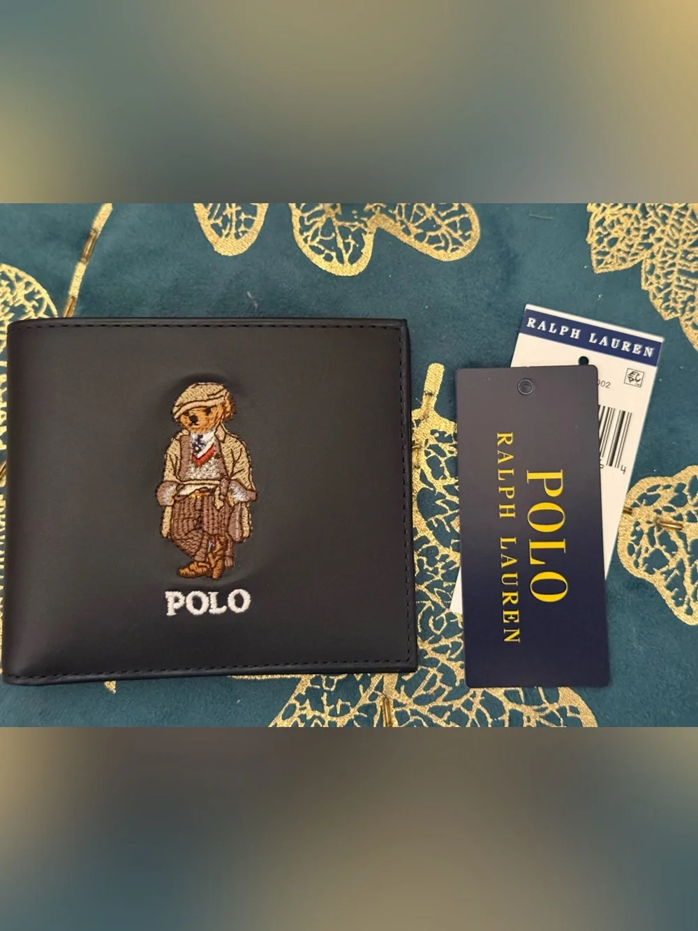 Polo Ralph Lauren Black Leather Wallet with Embroidered Bear brand new